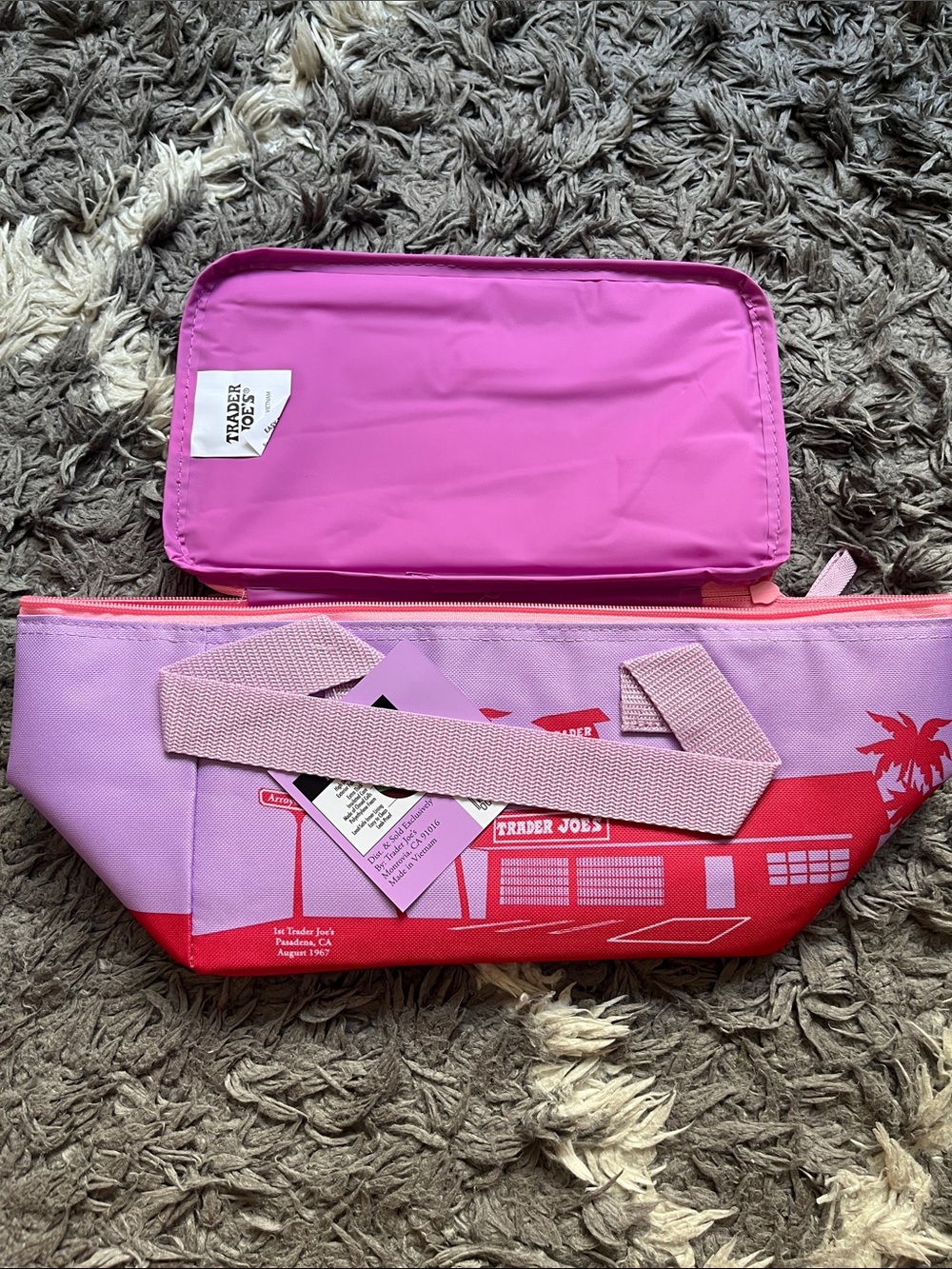 Trader Joe’s mini insulated bag. New with tag. Purple. Pink. Orange. Coral.